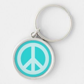 Soft Aqua Peace Symbol Keychain by peacegifts at Zazzle
