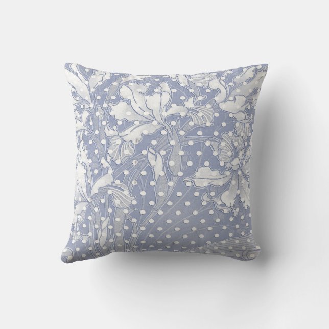 Soft Art Nouveau Flowers on Polka Dots Pillow (Back)