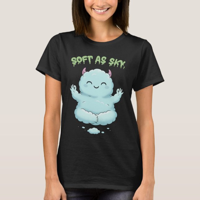 Soft as Sky: Kawaii Cloud Monster Zen Yoga & Medit T-Shirt (Front)
