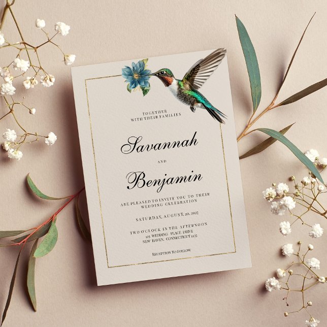 Soft ashy shade gold colorful hummingbird wedding  invitation (Soft ashy shade gold colorful hummingbird wedding)