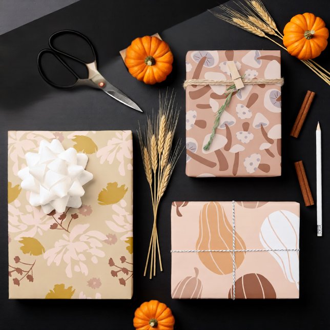 Soft Autumn Neutrals with Mushrooms and  Leaves  Wrapping Paper Sheets (Soft Autumn Neutrals with Mushrooms and Leaves Wrapping Paper Sheets)