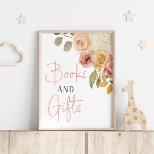 Soft Autumn Spring Floral Baby Shower Books Gifts Poster