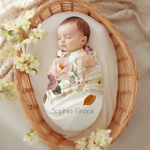 Soft Autumn Spring Floral Baby Shower Nursery Gift Blanket