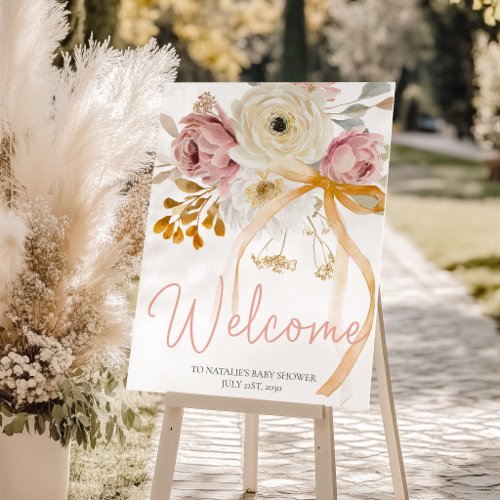 Soft Autumn Spring Floral Baby Shower Welcome Sign
