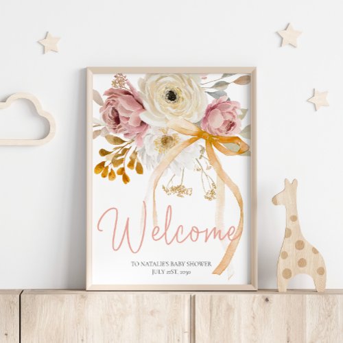 Soft Autumn Spring Floral Baby Shower Welcome Sign