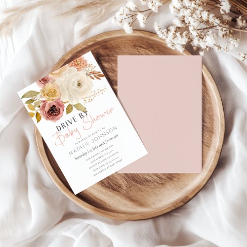 Soft Autumn Spring Floral Drive By Baby Shower Invitation