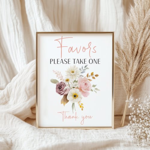 Soft Autumn Spring Floral Favors Baby Shower Sign