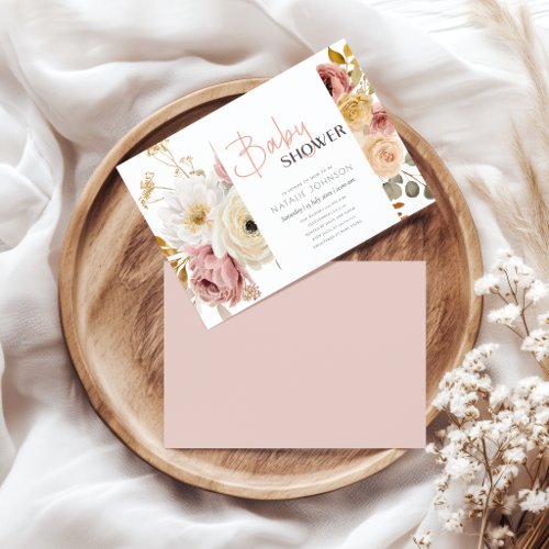 Soft Autumn Spring Floral Girl Baby Shower Invitation