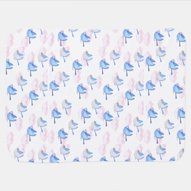 Soft Baby Blanket with Bluebirds and Cloud Design (Horizontal)