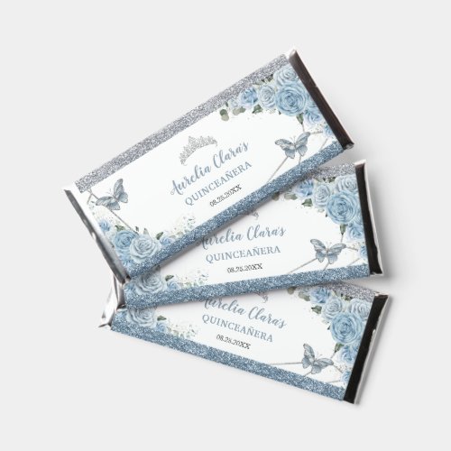 Soft Baby Blue Floral Quinceaera Crown Butterfly Hershey Bar Favors