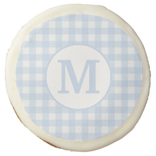 Soft Baby Blue Gingham Pattern with Monogram Sugar Cookie