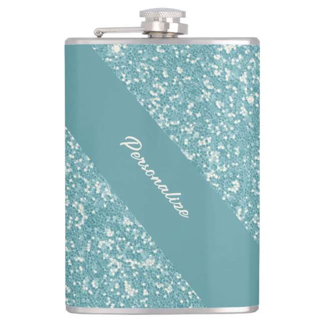 Soft Baby Blue Glitter Trendy Chic Personalized Fl Flask (Front)