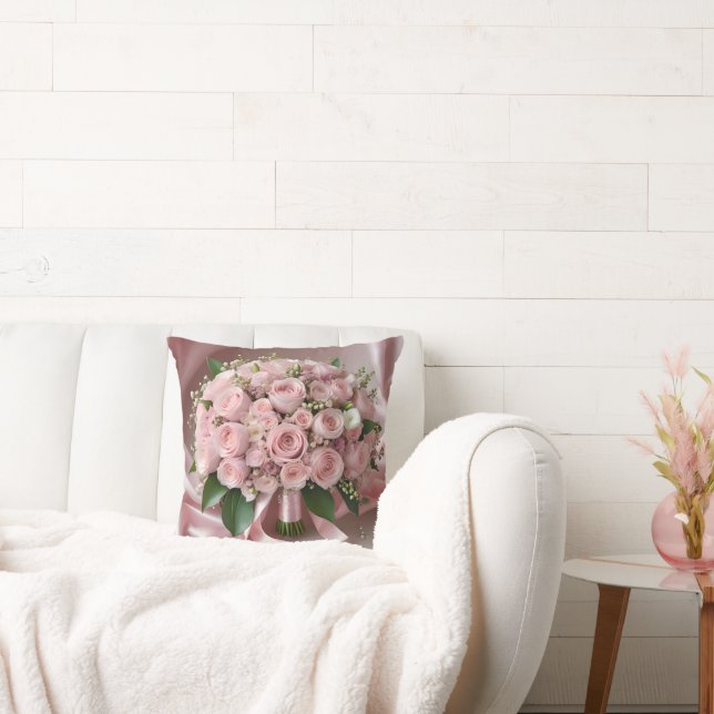 Soft Baby Blush Pink Rose Wedding Bouquet, Throw Pillow (Couch)