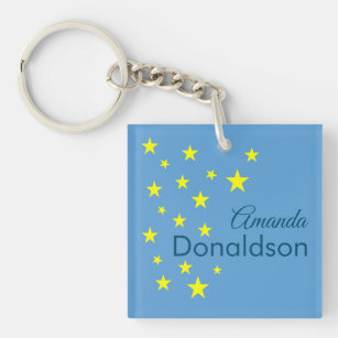 Soft Baby Picton Blue With Golden Stars Custom Keychain