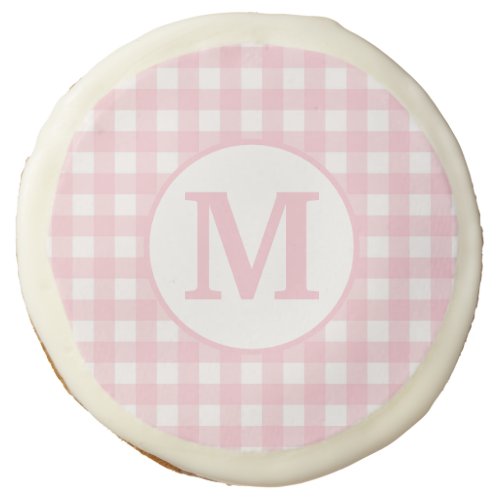 Soft Baby Pink Gingham Pattern with Monogram Sugar Cookie