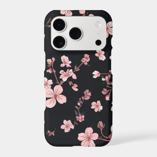 Soft Baby Pink Mini Sakura Pattern on Black - Deli iPhone 17 Pro Case