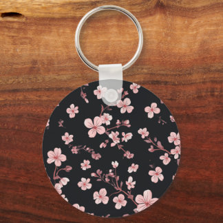 Soft Baby Pink Mini Sakura Pattern on Black - Deli Keychain