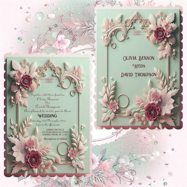 Soft Baroque Elegance Maroon Rose Floral Motifs  Invitation (Soft Baroque Elegance Maroon Rose Floral Motifs Invitation)