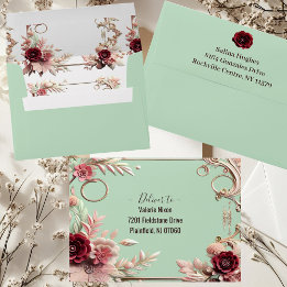Soft Baroque Elegance Maroon Roses Floral Motifs Envelope