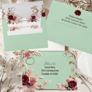 Soft Baroque Elegance Maroon Roses Floral Motifs  Envelope