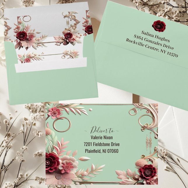 Soft Baroque Elegance Maroon Roses Floral Motifs  Envelope (Soft Baroque Elegance Maroon Roses Floral Motifs Envelope)