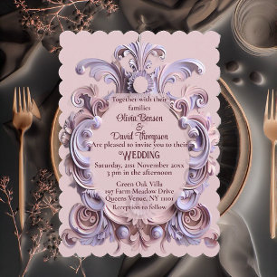 Soft Baroque Scrollwork Purple Engravings Elegant  Invitation