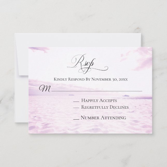 *~* Soft Beach Sea Sand Sky Photo   Wedding RSVP Card (Front)