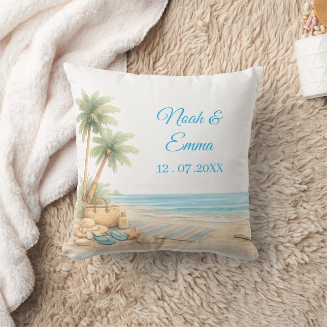 Soft Beach Tone Custom Guest Book Elegant Dreamy  Throw Pillow (Blanket)