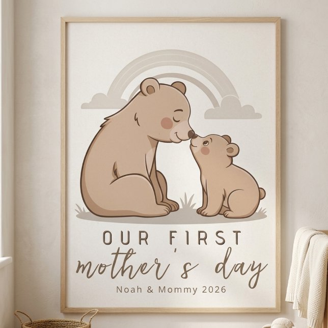 Soft Bear Mom Baby First Mothers Day Calm Love Art Poster (Creator Uploaded)