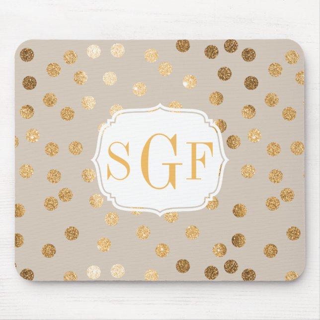 Soft Beige and Gold Glitter City Dots Mouse Pad (Front)