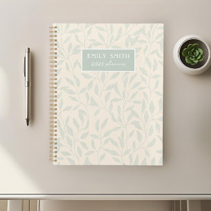 Soft Beige and Sage Foliage Custom Name Planner