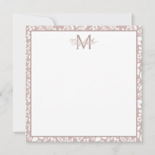 Soft Beige and White Floral Monogram Note Card