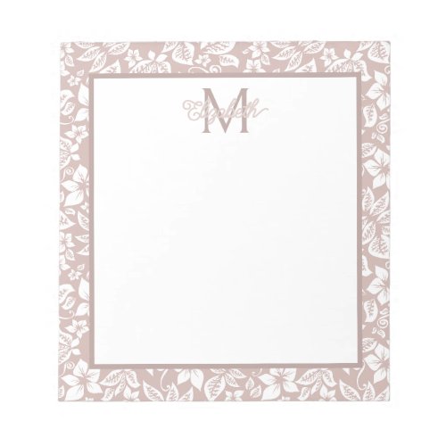 Soft Beige and White Floral Monogram Notepad