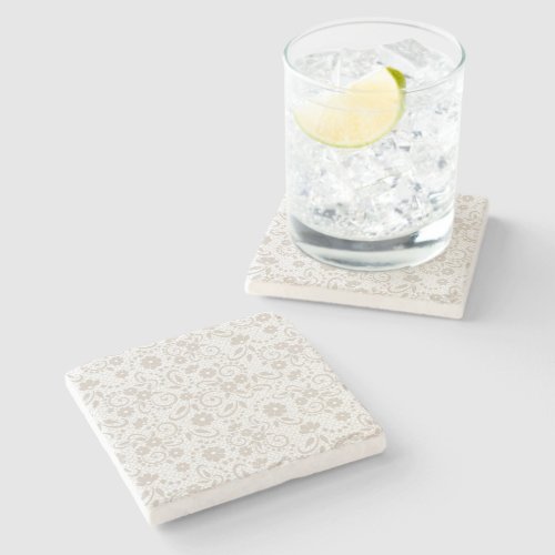 Soft beige and white floral stone coaster