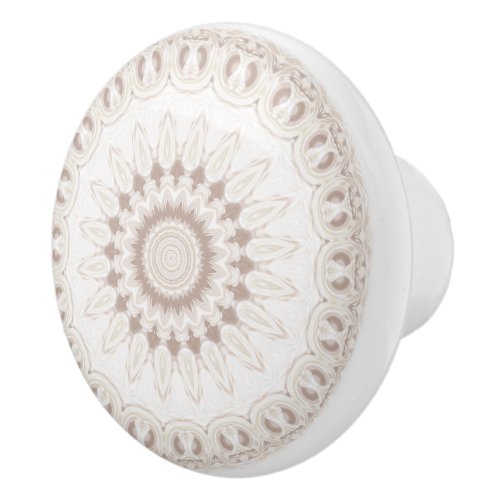 Soft Beige and White Mandala Medallion Ceramic Knob