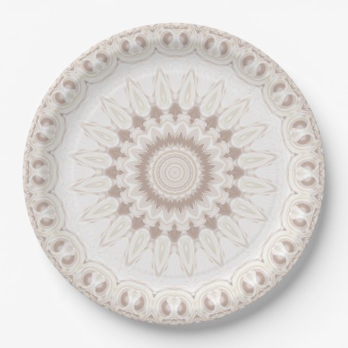 Soft Beige and White Mandala Medallion Paper Plates