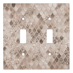 Soft Beige Brown Mermaid Scales Glam 1 Light Switch Cover