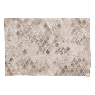 Soft Beige Brown Mermaid Scales Glam 1 Pillow Case