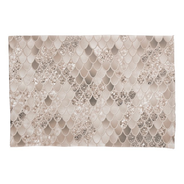 Soft Beige Brown Mermaid Scales Glam 1 Pillow Case (Front)