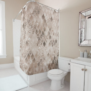 Soft Beige Brown Mermaid Scales Glam 1 Shower Curtain