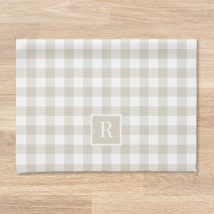 Soft Beige Buffalo Check Custom Initial Kitchen Towel