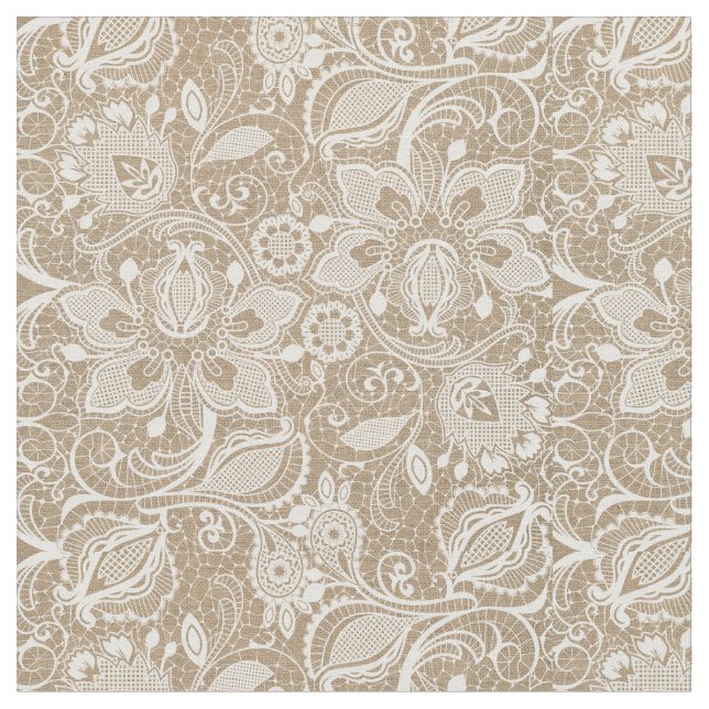 Soft Beige Burlap & Lace Fabric (Close Up)