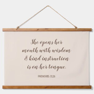 Soft Beige Calligraphy Bible Verse Text Hanging Tapestry