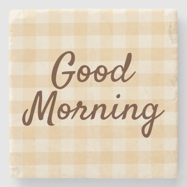 Soft Beige Checkered Morning Coasters – Minimalist (Front)