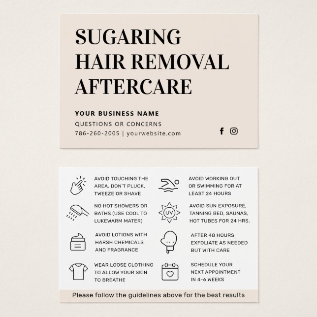 Soft Beige Classic Sugaring Aftercare Guide (Front & Back)