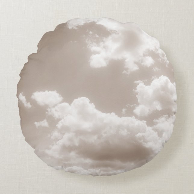 Soft Beige Clouds 5 #clouds #art  Round Pillow (Front)