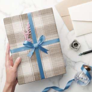Soft Beige Cream Windowpane Linen Plaid Pattern Wrapping Paper