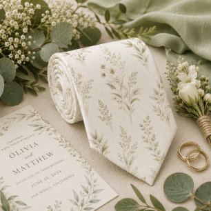 Soft Beige Delicate Botanical Neck Tie