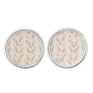 Soft Beige Delicate Ivy & Floral Motifs Cufflinks