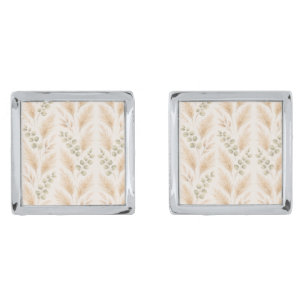Soft Beige Delicate Ivy & Floral Motifs  Cufflinks